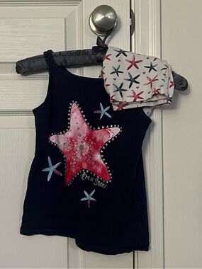Faded Glory Navy Tank Top with Pink & Light Blue Starfish Graphic
